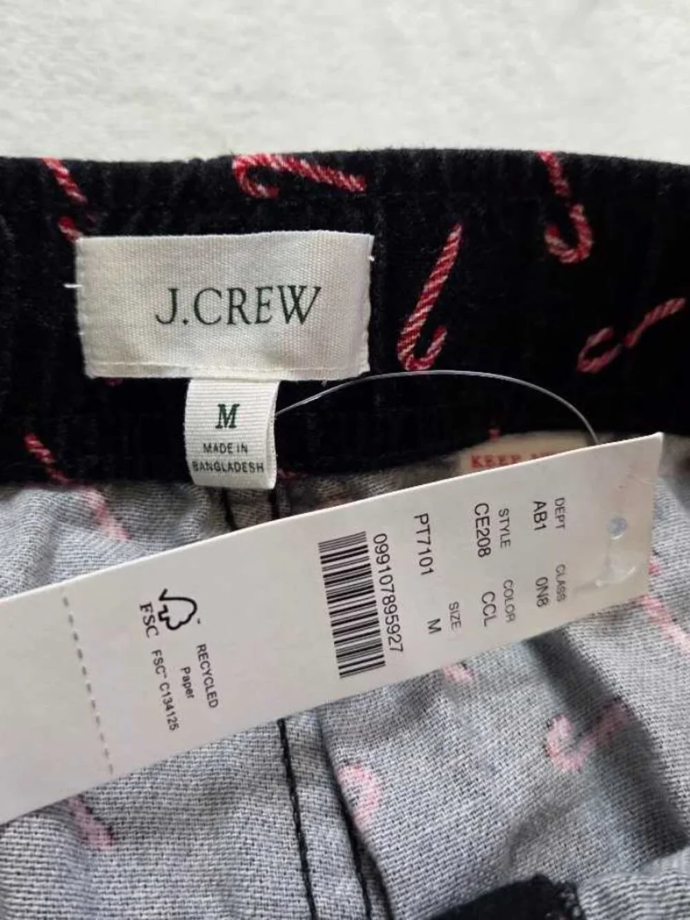 New M J,Crew flannel pajama pant in Christmas Candy Cane print sleep bottoms